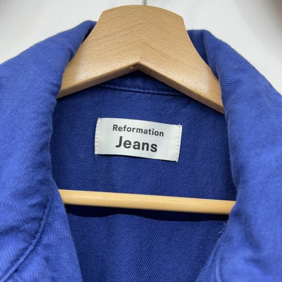 $148 Reformation Blue Short Sleeve Collared Zip Up Short Sleeve Denim Romper 0 - Picture 6 of 8